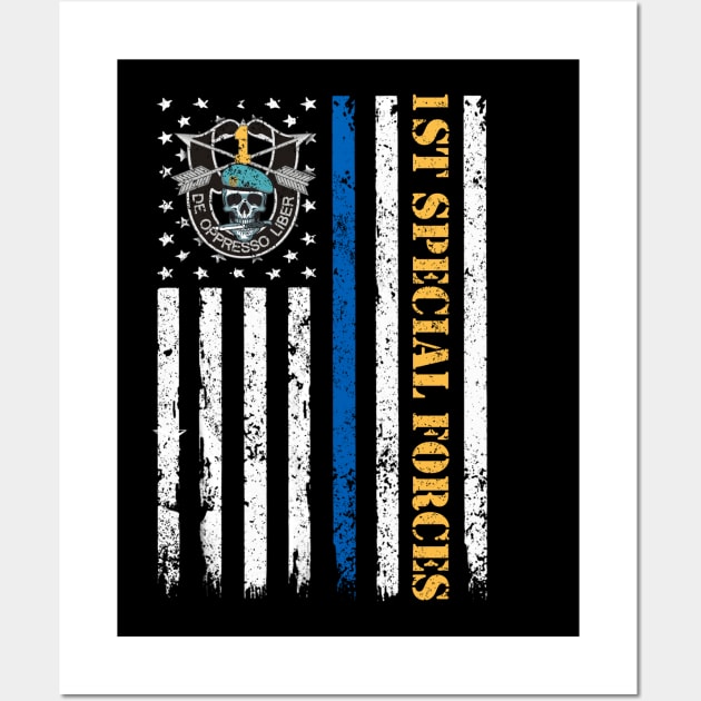 Proud US Army 1st Special Forces Group American Flag De Oppresso Liber SFG - Gift for Veterans Day 4th of July or Patriotic Memorial Day Wall Art by Oscar N Sims